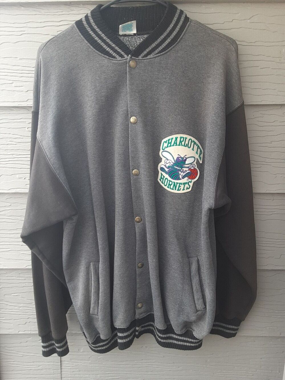 VTG 1993 Charlotte Hornets Teamwork Varsity Button Up Sweatshirt Jacket